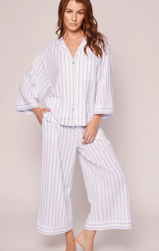 Olivia Wide Leg Pima Pajama Set Periwinkle Stripe