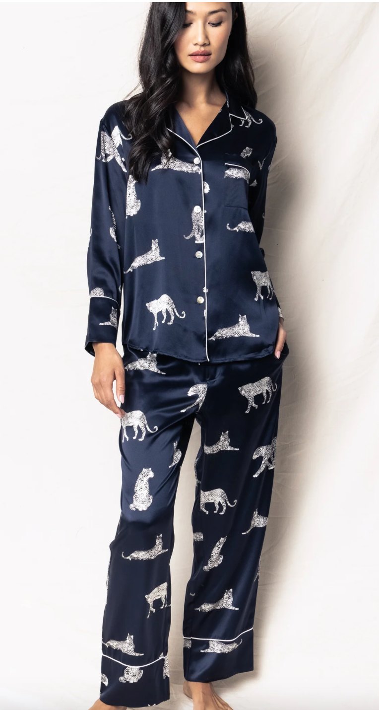 Women's Silk Pajama Set in Panthère de Nuit