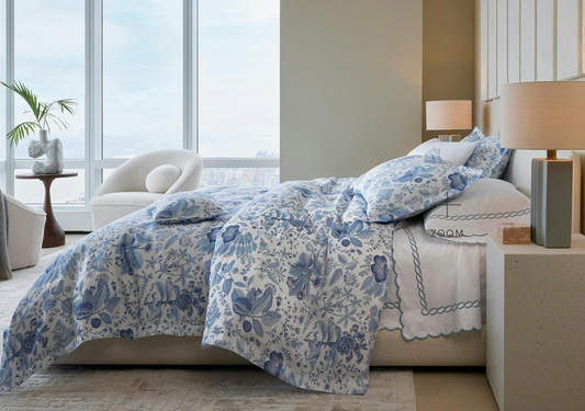 Pomegranate Quilted Linen Shams - Porcelain Blue